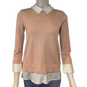 Karl Lagerfeld Paris Blush Pink Sweater Faux Beaded Collar